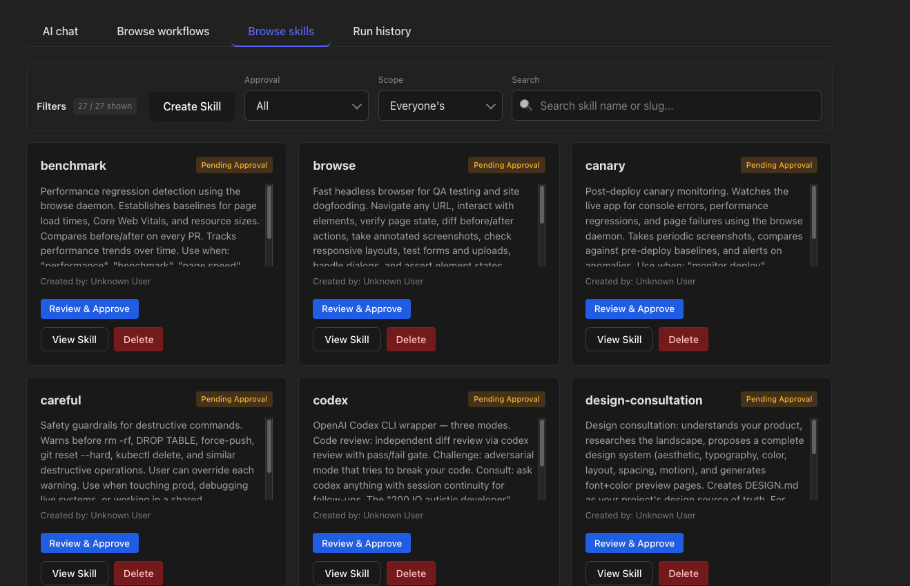Gstack skills pending approval in TeamCopilot